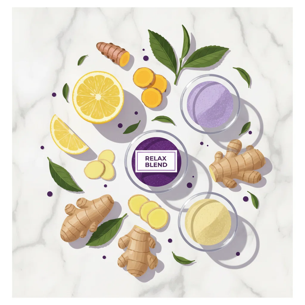 Botanische ingrediënten - groene thee, kurkuma, gember voor Ozalyn